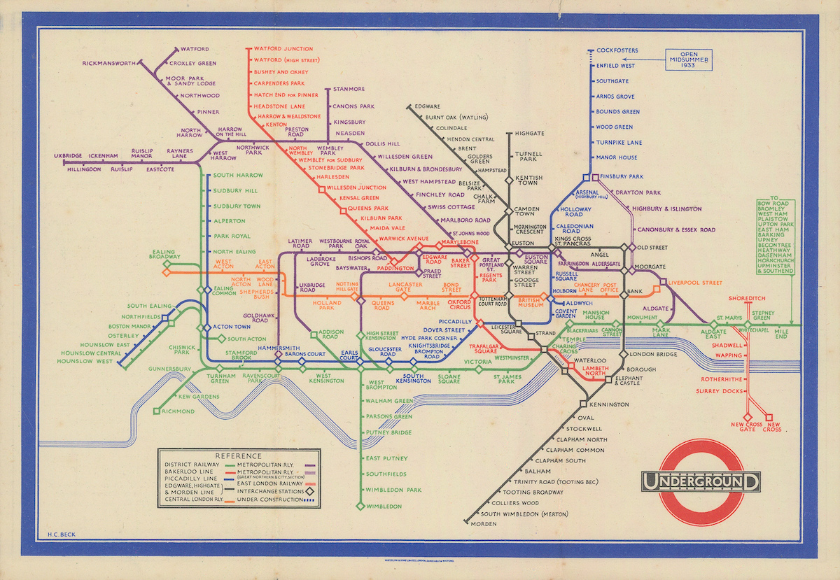 Harry Beck's First Edition Double-crown tune map from August 1933